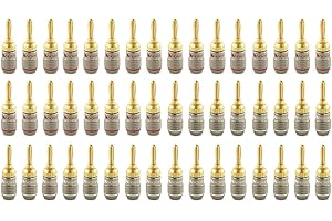 Nakamichi FanLock Excel Series 24k Gold Plated Banana Plug 10 AWG - 18 AWG Gauge Size 4mm for Speakers Amplifier Hi-Fi Stereo Home Theatre Radio Audio Wire Cable Quick Connector 48 Pcs (24-Pairs)