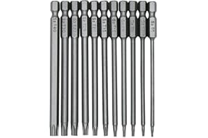 Fixinus Set di punte per cacciavite a testa Torx da 11 pezzi, punte da trapano magnetiche da 1/4 di pollice con gambo esagonale S2 in acciaio lungo 4 pollici, punte Torx di sicurezza T6-T40