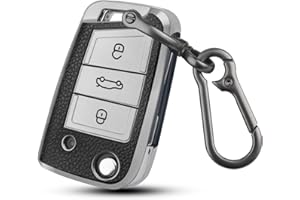 QBUC Dermatoglyph Schlüsselhülle Passend für Volkswagen, DREI-Knopf-Autoschlüsselkasten, Auto Kratzfestes Schlüsseletui, Passend für Schlüsseletuis von Volkswagen Polo, Skoda, Tiguan (D-Silber)