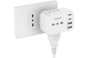 TESSAN Presa Multipla Salvaspazio da 13A, Multipresa con 4 Porte USB, 7 in 1 Multipresa da Parete, 3250W Caricabatterie USB, Tripla Presa da Muro per Casa, Dormitorio, Ufficio