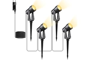 Svater Focos Led Exterior, 46FT/14m 4x2W LED Focos de Jardín con Estaca,COB Blanco Cálido 3000K 600lm 14V IP65 Impermeable, al Aire Libre Iluminación de Caminos para Césped, Patios