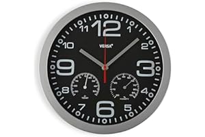 Versa Pamuk Reloj de Pared silencioso y Decorativo, para Cocina, Salón o Comedor - Fácil de Leer, Medidas (Al x L x An) 30 x 4,1 x 30 cm, Plástico y Cristal, Color Plata y Negro