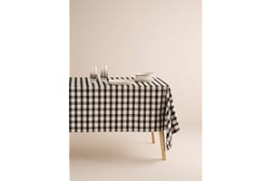 HL HOMEWEAR | Mantel Cuadro Vichy Antimanchas Negro 140x250 - Mantel Antimanchas Repelente Líquidos Tacto Extrasuave - Mantel 100% Algodón - Mantel NO Hule