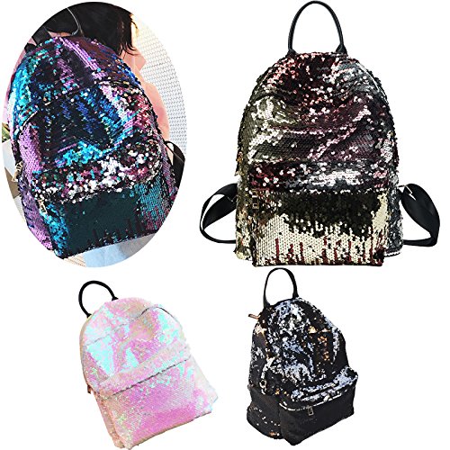 Tinksky Sequins Paillette Backpack Casual Satchel School Bag Shoulder Bag for Outdoor Sport Hiking Daypacks for Girls Women (Beige)