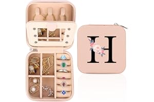 WALLFID Travel Jewellery Box,Alphabet Jewellery Organiser,Portable Jewellery Box,Small Travel Jewellery Storage Case with Mirror,Birthday Gift for Women,Mothers Birthday Valentines Day Gift Ideal(H)