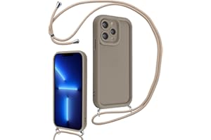Coalbooliy Handyband für iPhone 14 Pro Hülle 6,1" mit Band, Handyhülle Kameraschutz Weiches Silikon Necklace Stoßfeste Schutzhülle mit Kordel zum Umhängen Cover für Mädchen Frauen, Khaki