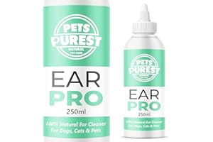 Pets Purest Nettoyant Oreille Chien (250ml) Gouttes Oreilles recommandées par Les vétérinaires Anti-secousses de tête, démangeaisons et cérumen malodorant, Solution nettoyante antifongique Naturelle