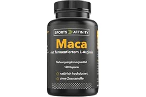 ‎SPORTS AFFINITY Premium Maca Wurzel Extrakt 1000mg mit L-Arginin 2400mg und 10mg Zink - Hochdosiert für aktive Männer & Frauen - 120 Kapseln
