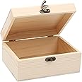 Azonee Unfinished Unpainted Wooden Box with Hinged Lid, Box Kids Storage Organizer for Toys Jewelry Container, Unpainted Jewelry Tray Wood Container, for Crafts DIY Storage Jewelry Plain Pine Box