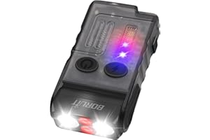 BORUIT V20 Latarka akumulatorowa LED 1000LM z czerwonym i niebieskim ciepłym światłem, obracana o 180°, mini latarka z brzęczykiem 110 dB, 13 trybów wodoodporności IP67(Czarny)