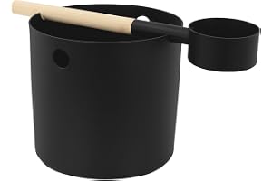 LuxeBath Bastu Tillbehör Aluminium Set med 2, Bastuhink 7L och Bastuslev | Presentpaket för Bastubad, Wellnessrum eller Hemmet, Modern Hink Pulverlackerad Yta och Slev med Bambuhandtag, Matt
