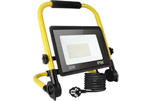 PSATFITO G Faretto Led da Cantiere 30w, Luce Per Cantiere 3240 Lm, Luci da Lavoro Portatile, Luce Bianca Diurna 6000k, Spina Ue Impermeabile Ip66, Luci da Cantiere con Cavo da 3,5m Per Officina, Garage, Giardino