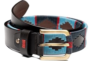 HD DHISPANIA Cinturones hombre cuero hecho a mano estilo de cinturones argentinos hombre de piel-cinturon Polo hombre con hebillas - Azul Tallas T/95-T/100-T/105-T/110-T/115-T/120