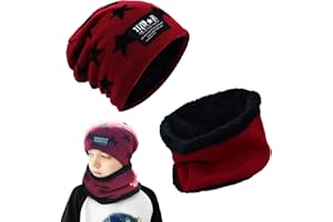 May Huang Enfants Bonnet, Enfants Hiver Epais Bonnet Echarpe Ensemble, Polaire Thermique Tricot Chapeu Cou et Cache-Cou pour Enfants Garçons Filles 5-15 Ans