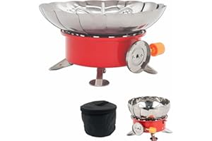 Wenbones Mini Estufa de Camping, 2800W Hornillo Camping Gas Portatil, Acero Inoxidable Estufa Gas Camping, con Encendido Piezoeléctrico, Estufa de Camping a Gas Plegable para Camping/Senderismo