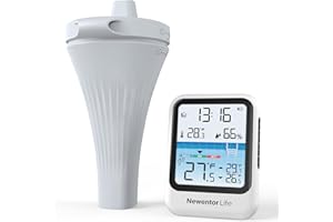 NEWENTOR LIFE Pool Thermometer Schwimmend - Thermometer Pool mit Vakuum-Display - 100% beschlagfrei - IPX8 wasserdicht - Antennen-Turbo durchdringt Wände für 100m Reichweite - Energiespar-Chip 6-Monate, Modern
