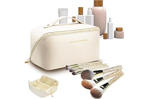 YIMINI Make Up Tasche Groß, Make Up Organizer Tasche, Reise Make Up Tasche, Schminktasche, Organizer Make Up, Kosmetiktasche Groß(Beige)