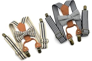 Anshili 2stk Kinder Hosenträger mit Fliege 4 Clips Y-Form - 2.5 cm Breit