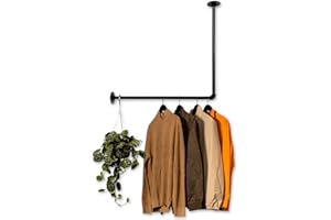 RSR Hangers Kleiderstange Garderobe Industrie Design für Ecke Wand Decke L-Form | Breite 100 cm x Höhe 50 cm | Garderobenstange | Ankleidezimmer | Schlafzimmer | Garderobe | begehbarer Kleiderschrank
