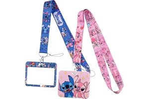 BESTZY 2PCS Stitch Lanyard Ensembles Lanière avec Porte Cartes Stitch Courroie de Cou de Lanièrela Qualité Cartoon Lanyard pour Clés Carte d'identité L'école Le Bureau Carte de Bus-6