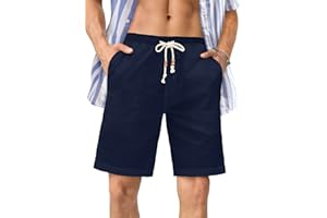 JMIERR Uomo Lino Pantaloncini con Tasche Bermuda Leggero Estivo Pantaloni Corti
