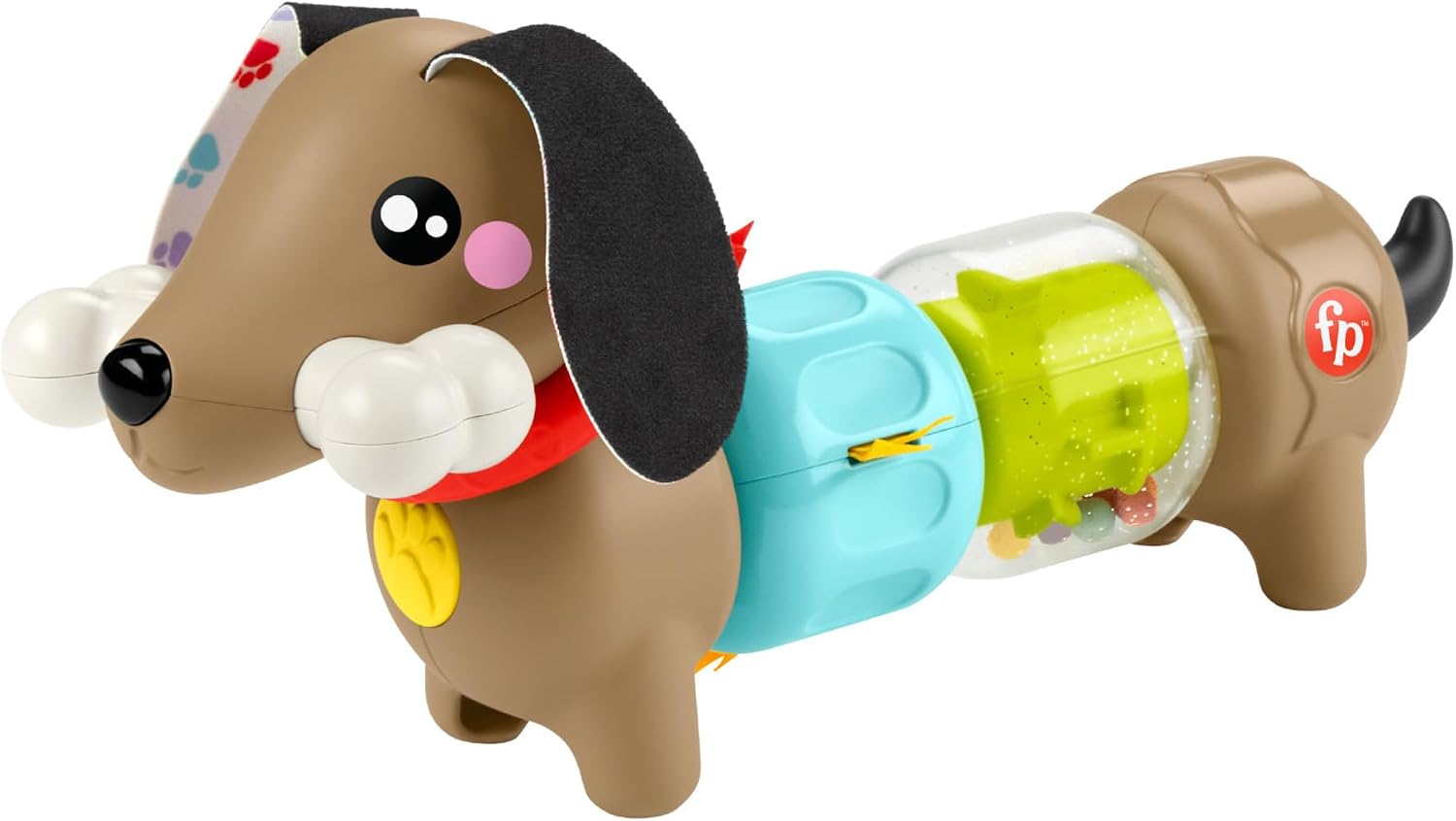 Fisher-Price Perrito de actividades con sonidos y giros, juguete que ayuda a la motricidad con diferentes texturas y colores, para bebés +6 meses (HTW91)