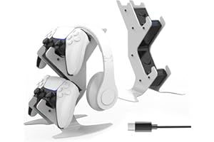 NBCP PS5 Controller Ladestation, Playstation 5 Ladegerät 2 Std Schnelllade LED für Sony Dualsense Controller Konsole, PS5 Charger Zubehör mit Controller Headset Halterung, Type-C Kabel mit EU Netzteil