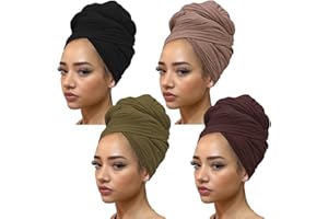 kachanaa African Turban Head Wraps Jersey Stretch Hair Scarf Long Shawls Solid Color Soft Lightweight Head Bands Tie for Black Women