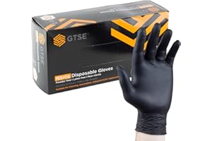 GTSE Guantes de nitrilo negros - Talla mediana (M) - Caja de 100 - Guantes desechables sin látex ni polvo