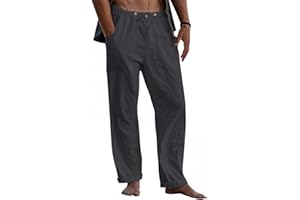 KQIVAM 2025 Pantalon Lin Homme Taille Elastique été Yoga Pantalons Hommes Lin et Coton Décontracté Pantalon Toile Été Pant Léger Taille Elastique Coupe Droite avec Cordon de Serrage Vêtement Pas Cher