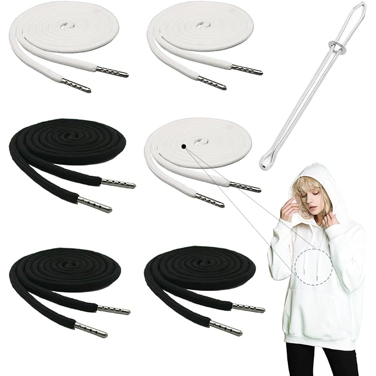 Lot De 10 Cordons De Serrage Pour Sweat à Capuche & Pantalon Jogging - 5 Noirs, 5 Blancs, 1,3 M | Polyester Résistant
