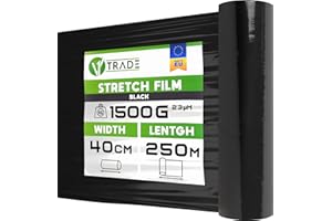 V1 Trade Folia Stretch - Czarna - Taśma grubości 23 mikronów - Rolka o długości 250 metrów i szerokości 400 mm - Trudna do zerwania folia paletowa