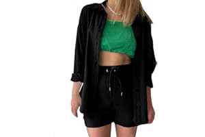 AEGJEGVD Zweiteiler Damen Sommer Musselin Bluse Hemd und Shorts Clothes Aesthetic Zweiteiler Lounge Set Strand Outfit Set Two Piece Set Women Große Größe