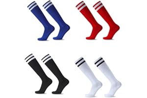 HAGOT 4 Paires Chaussette Foot Enfant, Chaussettes Hautes Foot pour Garçons Filles, Antidérapantes, pour Football Rugby Basket-ball Course