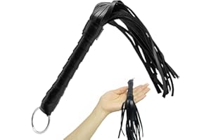 STRRNG Black Whip Props, 48cm Horse Whip Crop with Faux Leather, Durable Equestrian Flogger Tassel with Anti-Slip Grip, Novelty Tassel Dressage Whips, for Horse Training Stage Acts and Cosplay