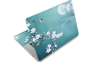 Mibbxea Pegatina para Laptop de 15 15,4 Pulgadas, Protector de Vinilo Reutilizable para Netbook/Notebook de 12,1 a 15,6 Pulgadas, Impermeable y Resistente a Arañazos (020 Aves Y Flores Blancas)