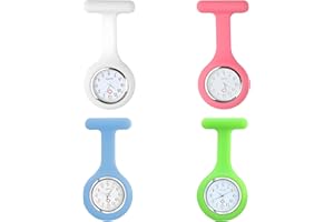 KFSCIP Fob Watch, 4 Pack Nurse Watch Brooch, Silicone Fob Watches for Nurses with Brooch, Pocket Clock with Pin for Health Care Nurses Doctors Paramedic Staff, Green Pink Light Blue White