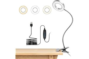 dowowdo Leselampe Bett (USB 8 W), Augenschutz Klemmlampe mit 40cm 360° Flexible Schwanenhals, 3 Modi Dimmbare Klemmleuchte für Büro Heimgebrauch - Silbrig