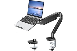 MOUNTUP Monitor Arm with Laptop Tray, 2-in-1 Monitor Stand Holds up to 9KG, Adjustable Laptops Mount for 14-17 Inch Notebook & 32" Monitor, Monitor Desk Arm with Clamp/Grommet，EU4007