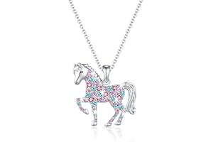 CERSLIMO Horse Gifts for Girls - Adorable Rainbow Crystals Girls Necklace Gifts Kids Jewelry for Girls, Cat Lover Necklaces for Teen Girls | Unicorn Gifts Girl Christmas Gifts Girls Jewellery