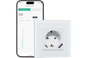 BSEEDLIFE Enchufe Inteligente WIFI de Cristal,1 Gang 86 * 86mm,Smart WIFI Enchufe Pared con Función de Medición de Electricidad,Carga Rápida USB-A/C de 20 W,2,4 GHz,Blanco