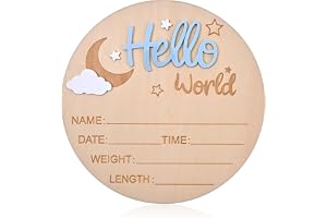 Nogeqi milstolskort baby trä, hej värld träskylt, Hello World Baby träskylt, rund välkomstskylt för nyfödda pojkar flickor, f