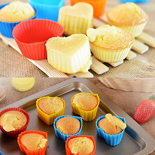 42 Stück Silikon Cupcake Baking Cups, SENHAI Non-Stick Hitzebeständige Kuchen Formen Eis Würfel Formen für die Herstellung von Muffin Schokolade Brot – 6 Formen - 3