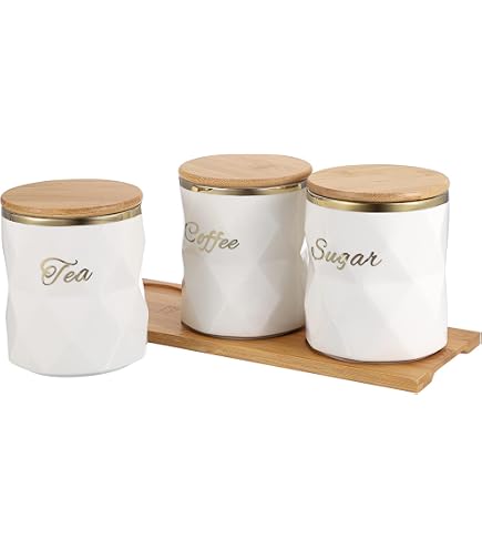 thumbnail image 2 of Grey Marble Ceramic Kitchen Canister Set – 3 Piece Coffee Tea Sugar Jar With Airtight Lids 2 of 4