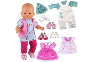 Miunana 6 Clothes Shoes for Dolls = 3 Clothes Dresses Set + 3 Shoes For Baby Dolls, Newborn Dolls and Other 14 - 16 Inch Dolls