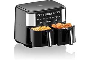 VERTENZ Taste 90 | Heißluftfritteuse Airfryer 9L in Zwei Körben Doppelkammer | 8 Automatische Menüs | 2600 W | Dual Cook | Sync Finish | Antihaft-Frittierkorb | Fettfrei Ohne Öl | 200°C | Schwarz