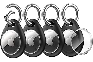 UNBREAKcable AirTag Case 4-Pack, TPU Protective Cover with Keyring for Apple AirTag [Snug Fit & Secure] [Easy Installation] Anti-Scratch 360° Full Body Holder for Keys, Pets, Bags - Black