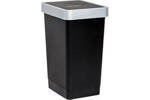 Tatay Poubelle de Cuisine Smart, Capacité 25L, Couvercle Basculant, Polypropylène, Sans BPA, Sac Poubelle 30L. Noir. Dimension 26 x 34 x 47cm