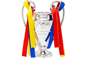 YYDSTES European Champions Football Trophy Electroplating Silver Europe Soccer League Winners Trophies With 3 Color Ribbon Fans Home Decorations Collection Display Ornaments Resin,15cm