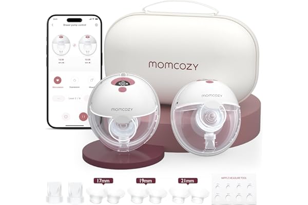 Momcozy M5 Smart Tire-lait Électrique Main Libre, Tire-lait Portable Contrôlé par Application, Pompe Électrique Sans Fil, 3 Modes 9 Niveaux d’Aspiration, Téterelle 24 mm(Rouge, 2 Pièces)